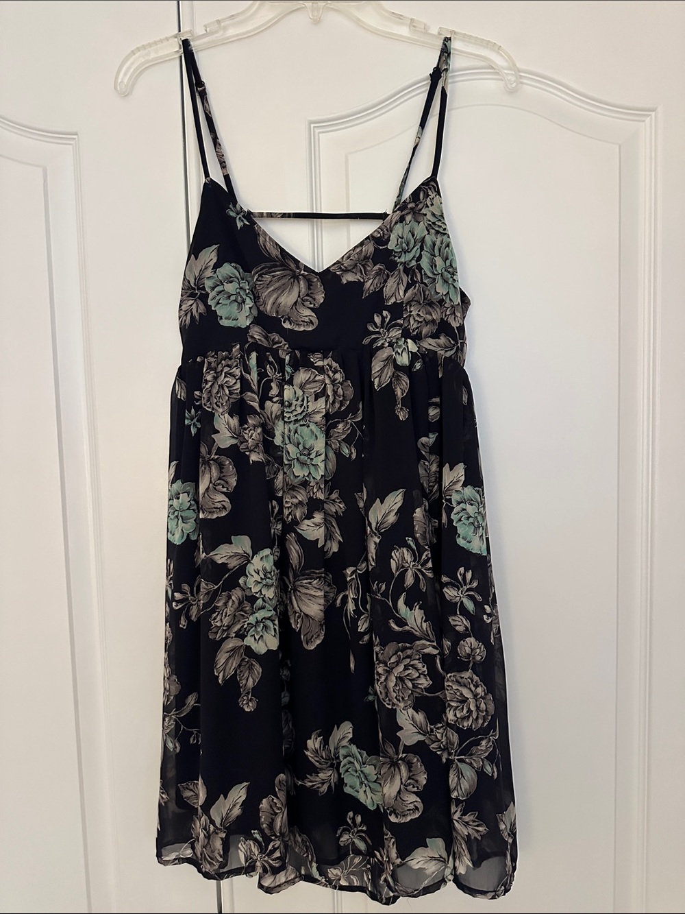 Navy Floral Spaghetti-Strap Mini Dress with Low Back